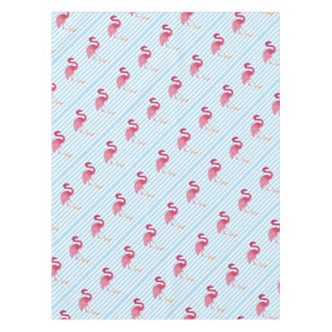Flamingo, blue and white stripes tablecloth