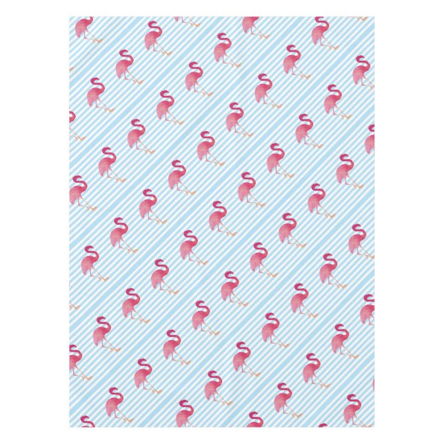 Flamingo, blue and white stripes tablecloth (Front)