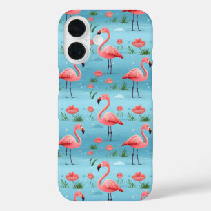 Flamingo Blue Water Pattern iPhone 16 Case