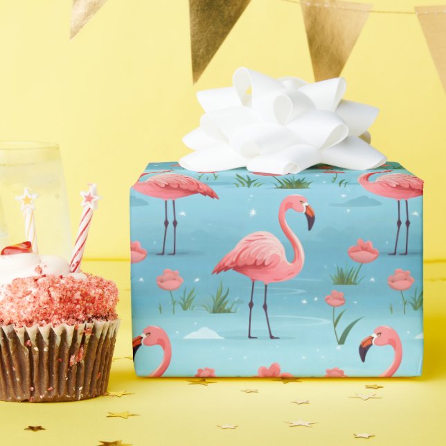 Flamingo Blue Water Pattern Wrapping Paper (Birthday Party)