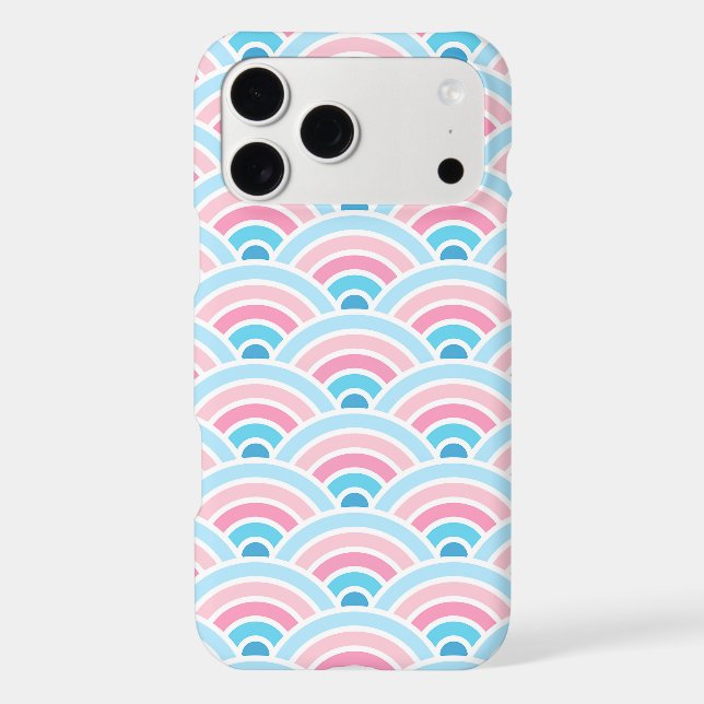 Flamingo Blush Pink Blue Concentric Waves Pattern (Back)