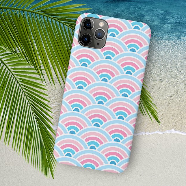 Flamingo Blush Pink Blue Concentric Waves Pattern Case-Mate iPhone Case (Creator Uploaded)