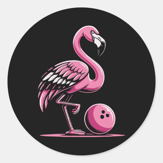 Flamingo Bowling Player Bowler  Classic Round Sticker (Front)