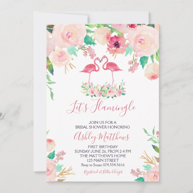 Flamingo Bridal shower Invitation, Flamingo Shower Invitation (Front)