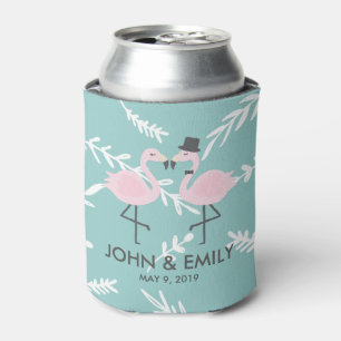 Flamingo Bride and Groom Personalised Can Cooler