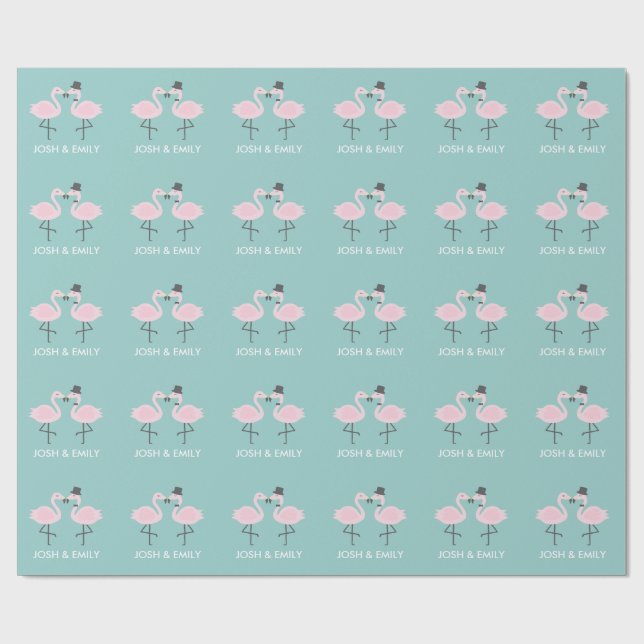 Flamingo Bride and Groom Personalised Gift Wrap (Flat)