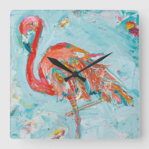 Flamingo Bright Square Wall Clock