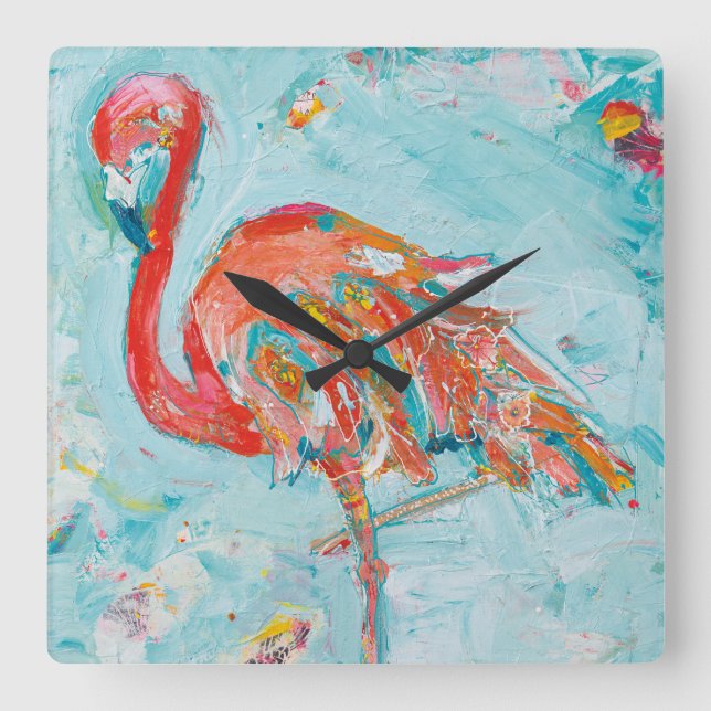 Flamingo Bright Square Wall Clock (Front)