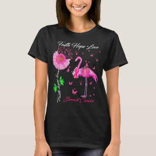 flamingo butterfly Faith hope love breast cancer T-Shirt