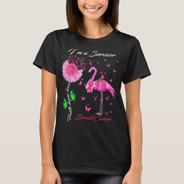 flamingo butterfly i'm a survivor breast cancer T-Shirt (Front)