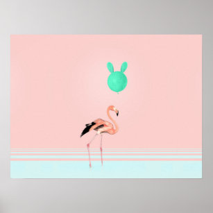 Flamingo Cactus Balloon Poster