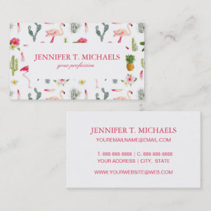 Flamingo Cactus Pineapple Hibiscus Pattern Business Card