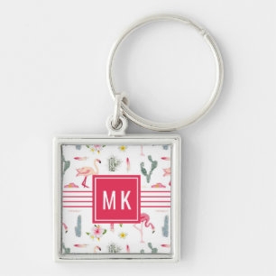 Flamingo Cactus Pineapple Hibiscus Pattern Key Ring