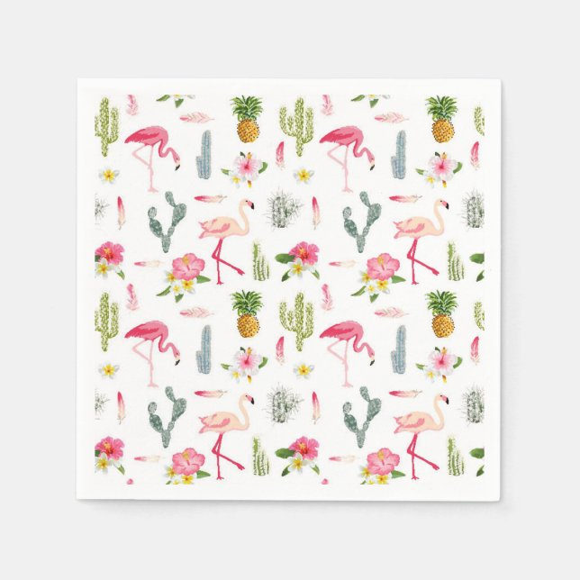 Flamingo Cactus Pineapple Hibiscus Pattern Napkin (Front)