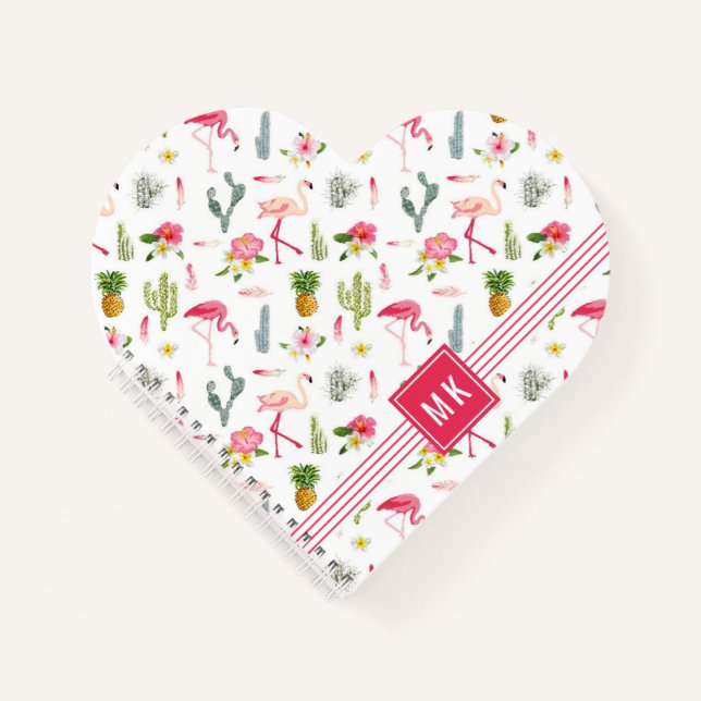 Flamingo Cactus Pineapple Hibiscus Pattern Notebook (Front)