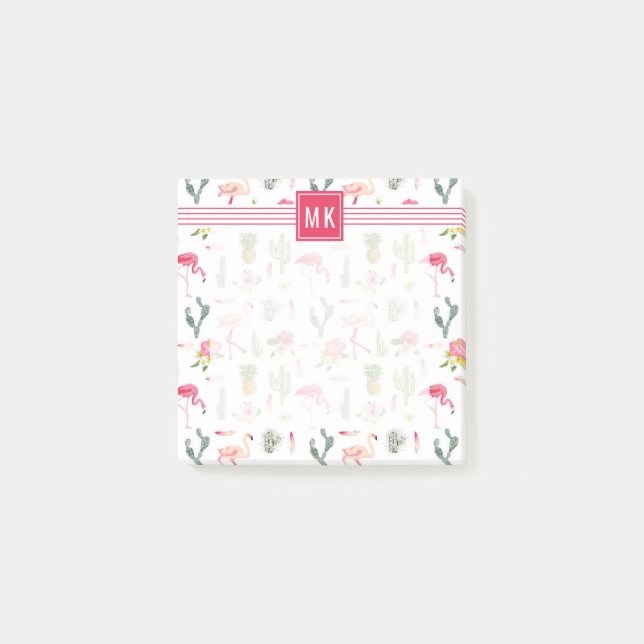 Flamingo Cactus Pineapple Hibiscus Pattern Post-it Notes (Front)