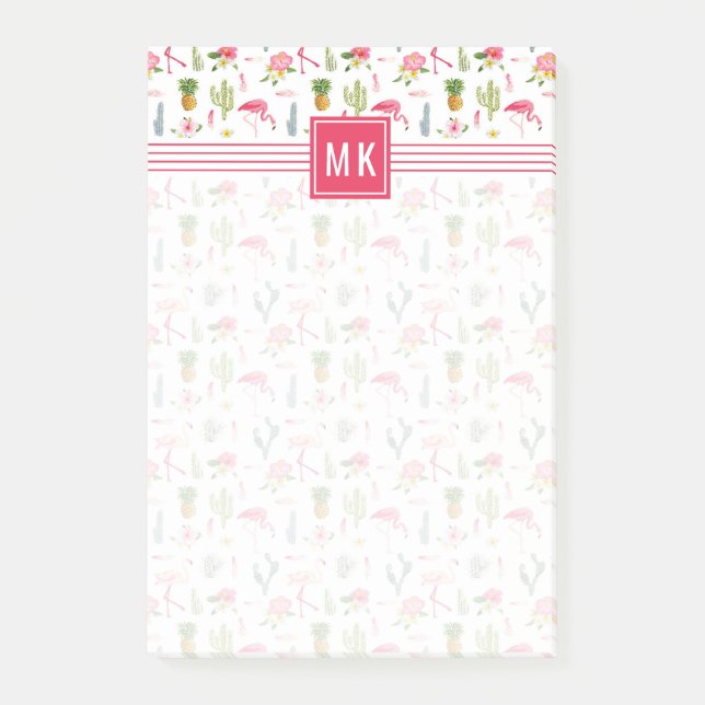 Flamingo Cactus Pineapple Hibiscus Pattern Post-it Notes (Front)