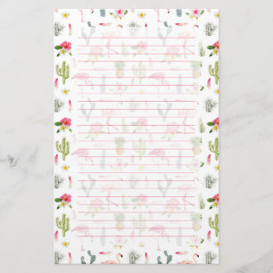 Flamingo Cactus Pineapple Hibiscus Pattern Stationery