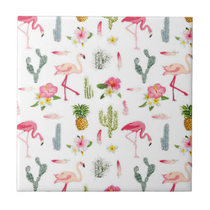 Flamingo Cactus Pineapple Hibiscus Pattern Tile