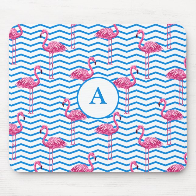 Flamingo Chevron Pattern Monogram Mouse Mat (Front)