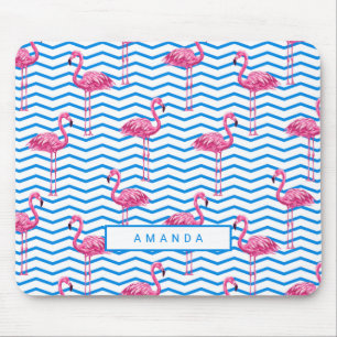 Flamingo Chevron Pattern with Name Mouse Mat