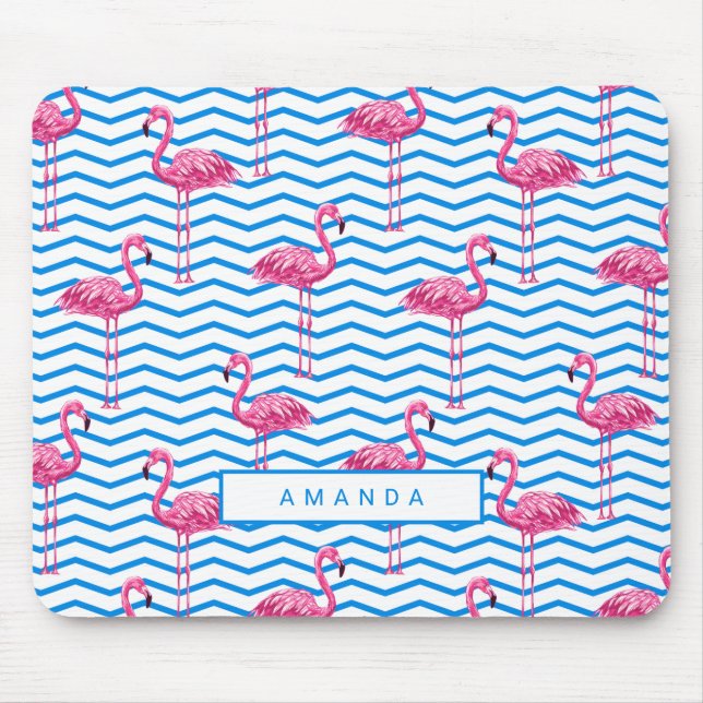 Flamingo Chevron Pattern with Name Mouse Mat (Front)