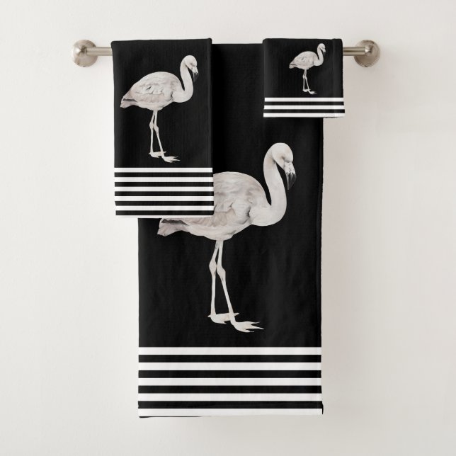Flamingo Chic Black White Boho Tropical Bath  Bath Towel Set (Insitu)