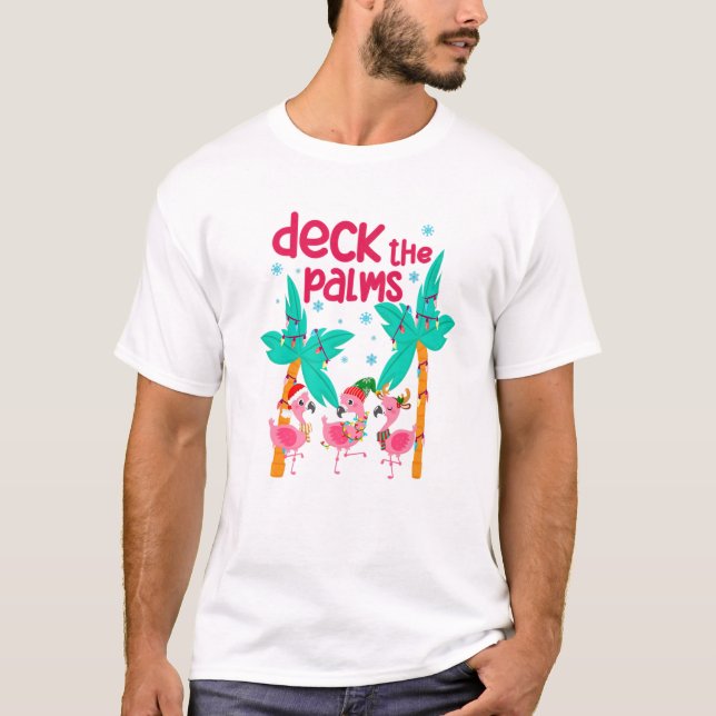 Flamingo Christmas Beach Hawaii Tropical Deck The T-Shirt (Front)