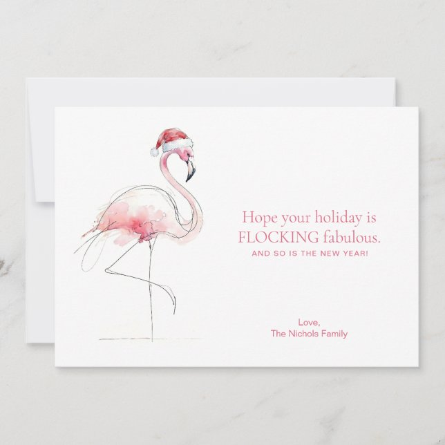 FLAMINGO CHRISTMAS CARD Pink Florida Holiday Card  (Front)