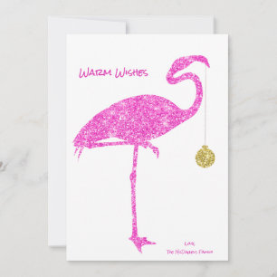 FLAMINGO CHRISTMAS CARD Tropical Pink Glitter