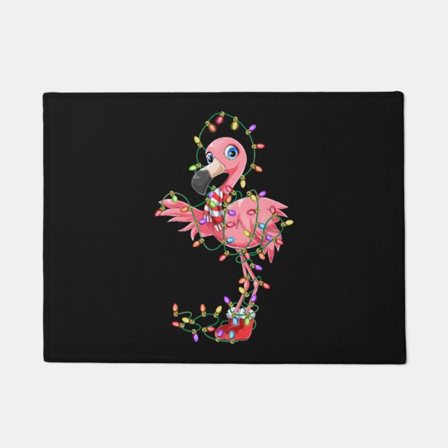 Flamingo Christmas Gift Xmas Lights Pink Cute Flam Doormat (Front)