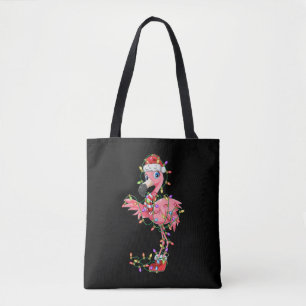 Flamingo Christmas Gift Xmas Lights Santa Pink Cut Tote Bag