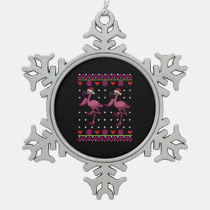 Flamingo Christmas I Want A Flamingo For Christmas Snowflake Pewter Christmas Ornament