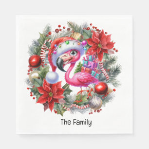 Flamingo Christmas in July at the beach Napkin