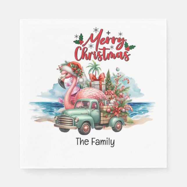 Flamingo Christmas in July at the beach Napkin (Front)