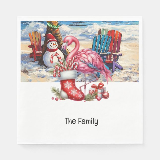 Flamingo Christmas in July at the beach Napkin (Front)