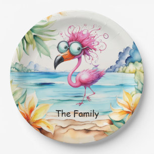 Flamingo Christmas in July at the beach Paper Plat Plate