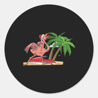 Flamingo Christmas In July Cool Tropical Bird Beac Classic Round Sticker