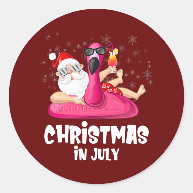 Flamingo Christmas In July Lover  Classic Round Sticker (Front)
