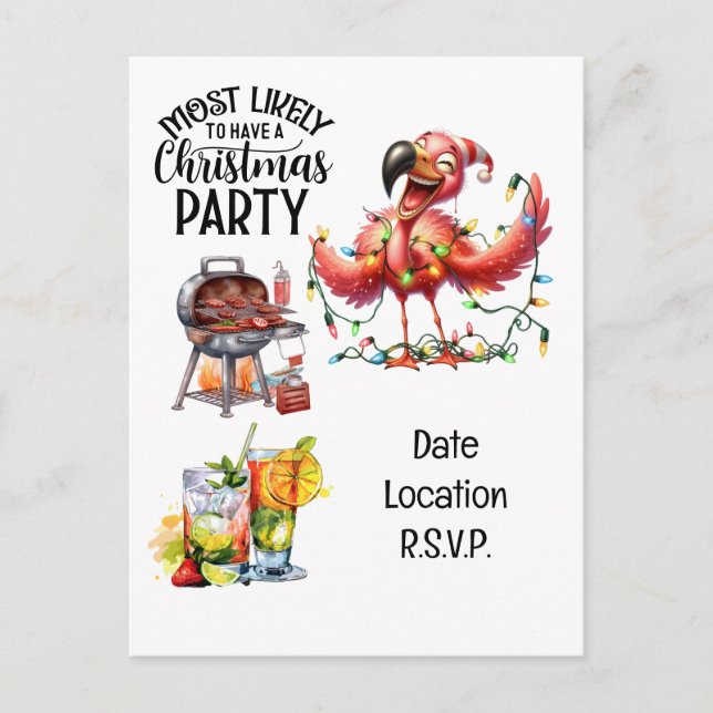 Flamingo Christmas in July Party Holiday Postcard (Front)