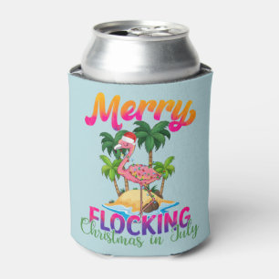 Flamingo Christmas In July Tropical Flamingo Can Cooler