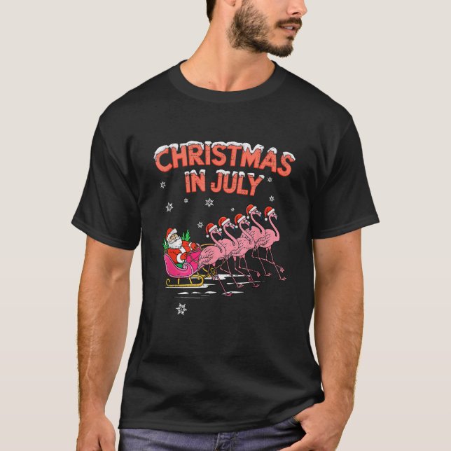 Flamingo Christmas In July Xmas Summer Christmas W T-Shirt (Front)