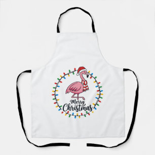 Flamingo Christmas Lights Holiday Apron
