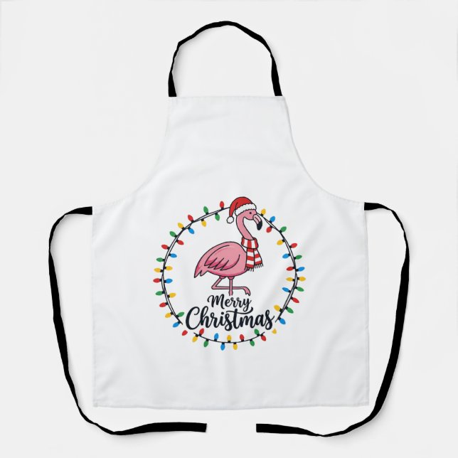 Flamingo Christmas Lights Holiday Apron (Front)