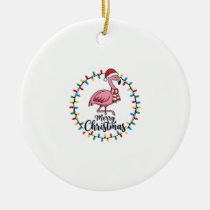 Flamingo Christmas Lights Holiday Ceramic Tree Decoration