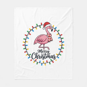 Flamingo Christmas Lights Holiday Fleece Blanket