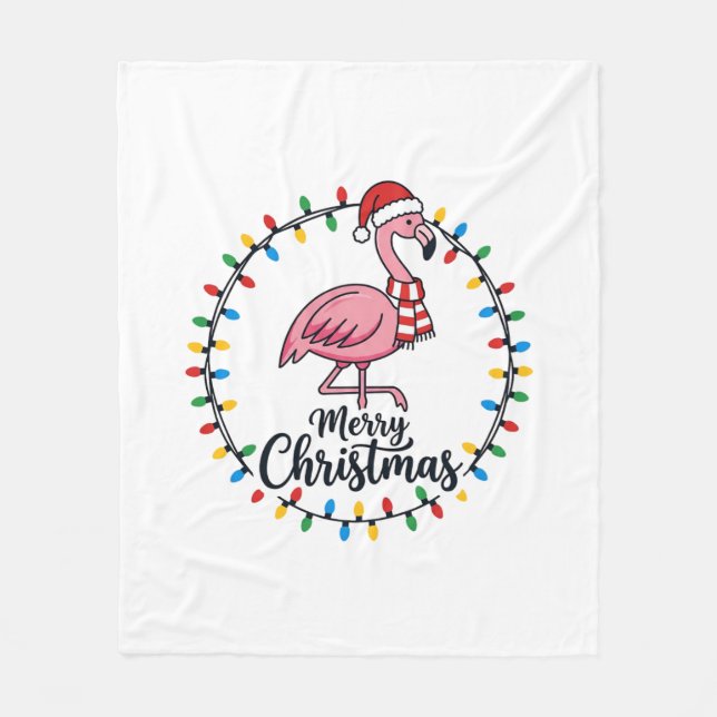 Flamingo Christmas Lights Holiday Fleece Blanket (Front)