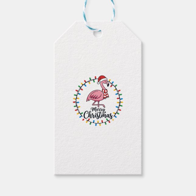 Flamingo Christmas Lights Holiday Gift Tags (Front)