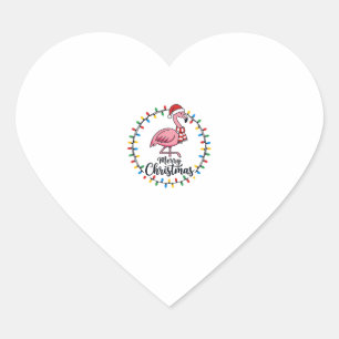Flamingo Christmas Lights Holiday Heart Sticker