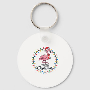 Flamingo Christmas Lights Holiday Key Ring